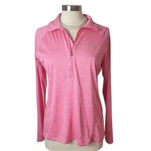 Under Armour Womens Pullover L Pink 1/4 Zip Twisted Tech HeatGear LS Sportswear